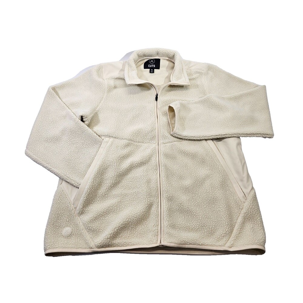 CUTS Men's XXL Polartec Sherpa Jacket Full-Zip Pocket Sweatshirt‎ Off White Warm